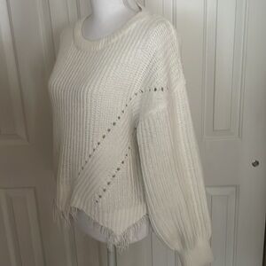 Almost Famous Sweater Cropped Shredded Fringe White Soft Chenille Fabric Large
